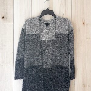Ann Taylor Factory Open Front Cardigan Women’s Small Black Gray Thick Knit Long